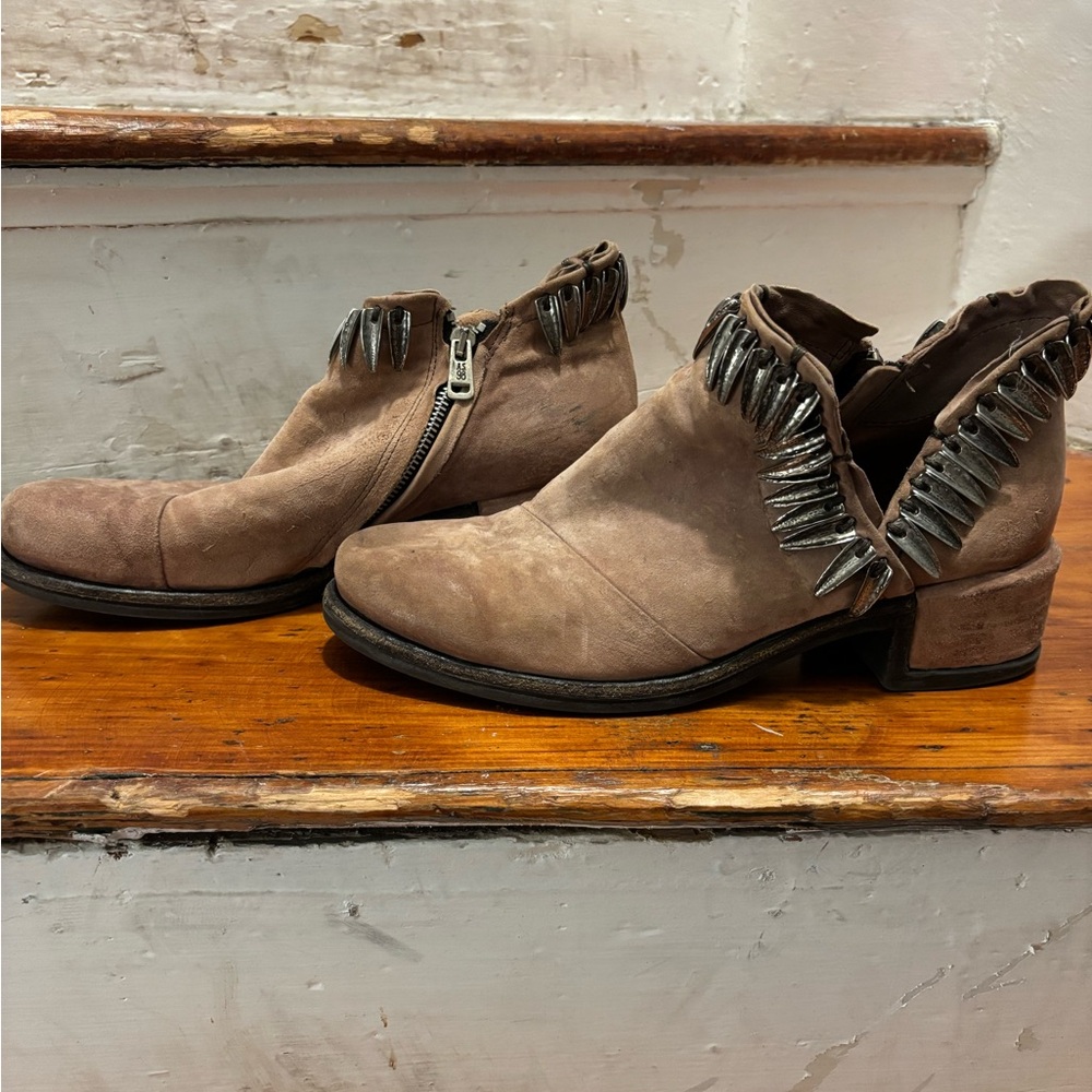 Pink Ankle Boots with Metal Fringe Detail